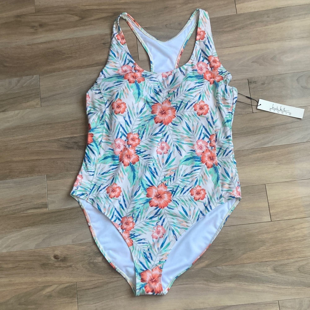 Nicole Miller One piece racerback Swimsuit Bellini blossom floral printed 2X